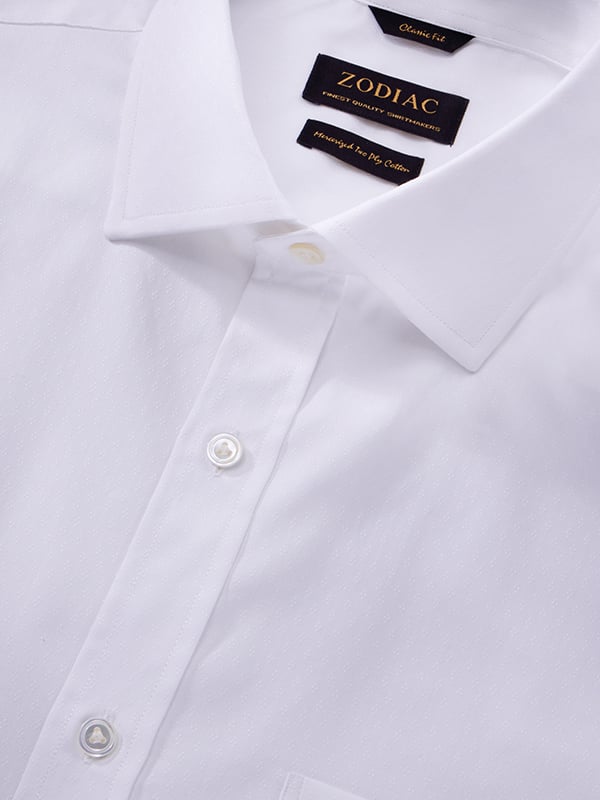 Carulli White Solid Half Sleeve Classic Fit Classic Formal Two Ply Mercerized Cotton Shirt