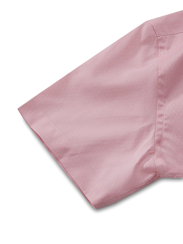 Carulli Pink Solid Half Sleeve Tailored Fit Classic Formal Two Ply Mercerized Cotton Shirt