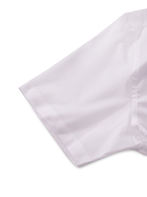 Carulli White Solid Half Sleeve Tailored Fit Classic Formal Two Ply Mercerized Cotton Shirt