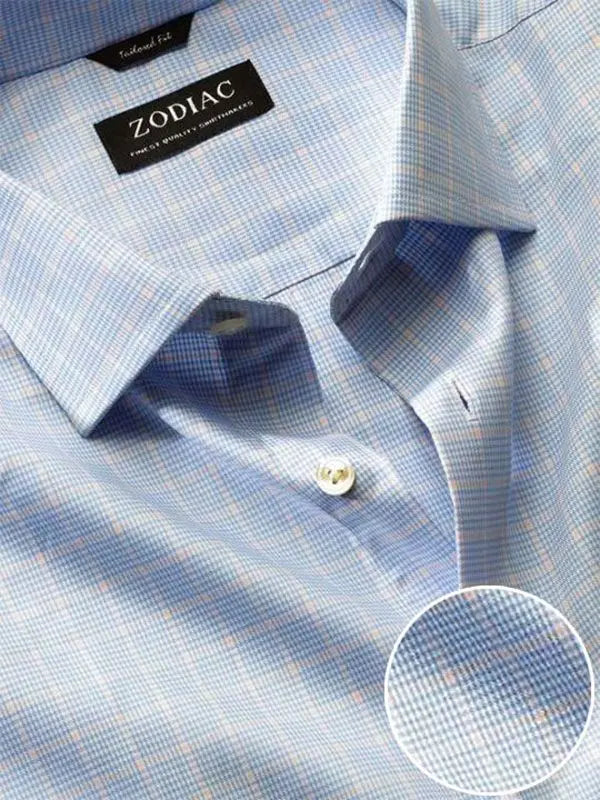 Cascia Sky Check Full Sleeve Single Cuff  Classic Formal Cotton Shirt