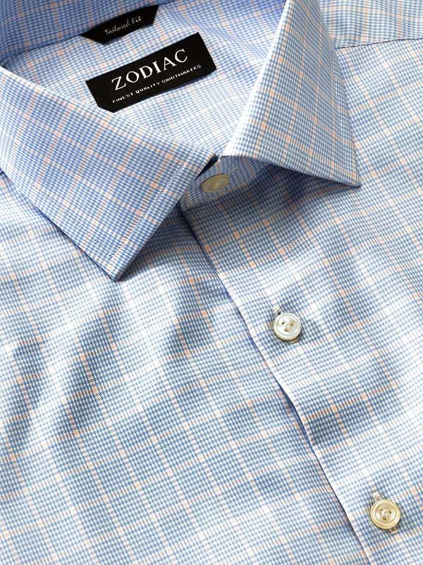 Cascia Sky Check Full Sleeve Single Cuff  Classic Formal Cotton Shirt