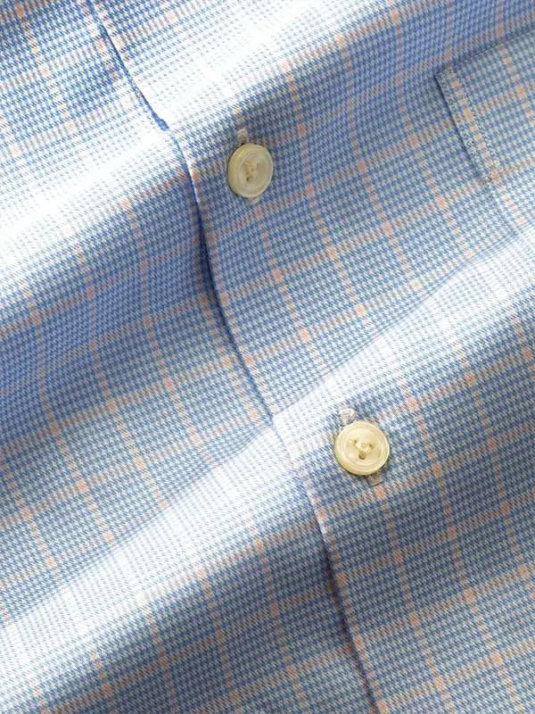 Cascia Sky Check Full Sleeve Single Cuff  Classic Formal Cotton Shirt