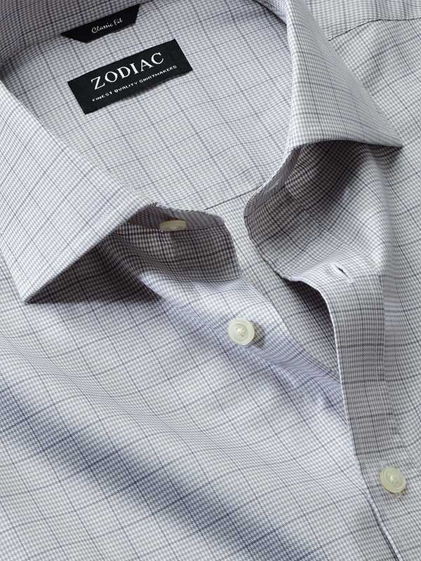 Cascia Light Grey Check Full Sleeve Single Cuff  Classic Formal Cotton Shirt