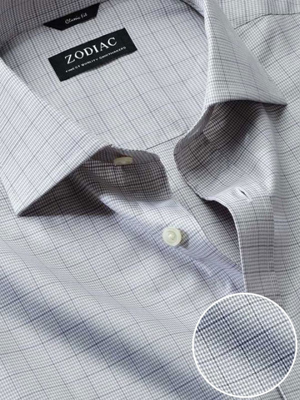 Cascia Light Grey Check Full Sleeve Single Cuff  Classic Formal Cotton Shirt
