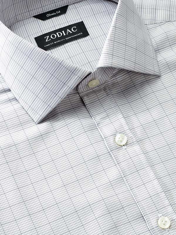 Cascia Light Grey Check Full Sleeve Single Cuff  Classic Formal Cotton Shirt