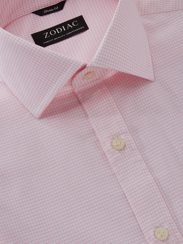 Cascia Pink Check Full Sleeve Single Cuff Classic Fit Classic Formal Cotton Shirt