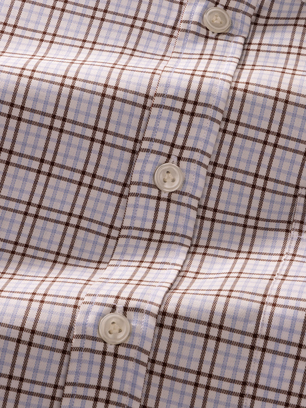 Cascia Brown Check Full Sleeve Single Cuff Classic Fit Classic Formal Cotton Shirt