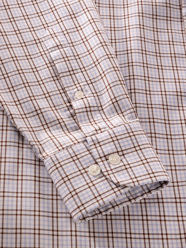 Cascia Brown Check Full Sleeve Single Cuff Classic Fit Classic Formal Cotton Shirt