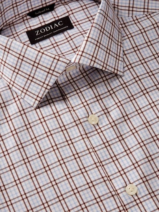 Cascia Brown Check Full Sleeve Single Cuff Tailored Fit Classic Formal Cotton Shirt