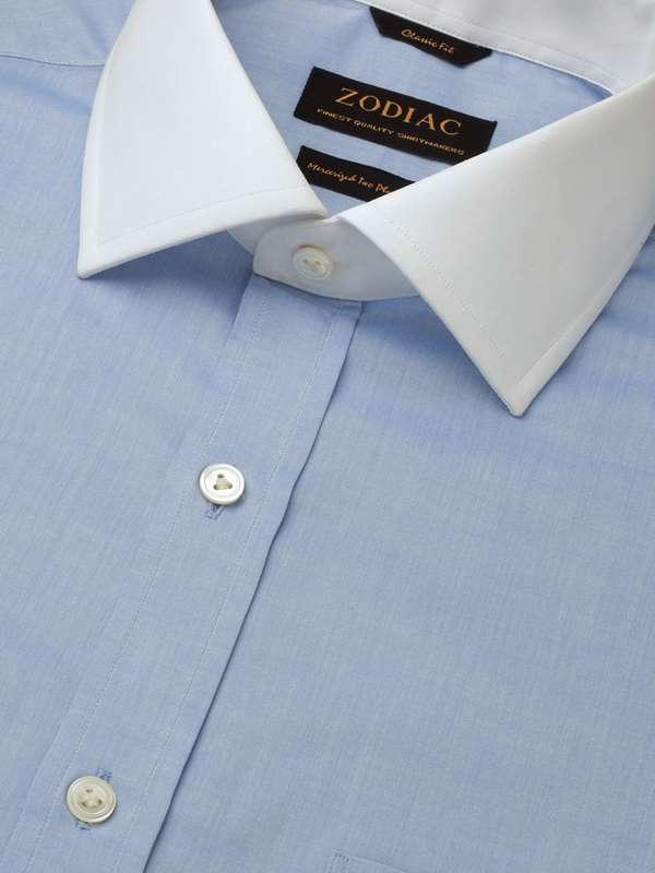 Bankers Sky Solid Full sleeve single cuff Tailored Fit Classic Formal Cotton Shirt