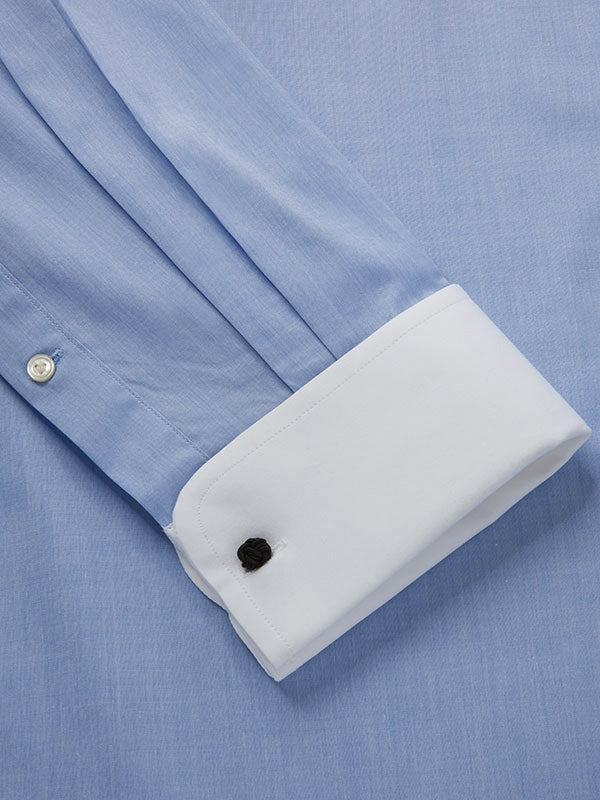 Chambray Sky Solid Full Sleeve Double Cuff Classic Fit Classic Formal Two Ply Mercerized Cotton Shirt