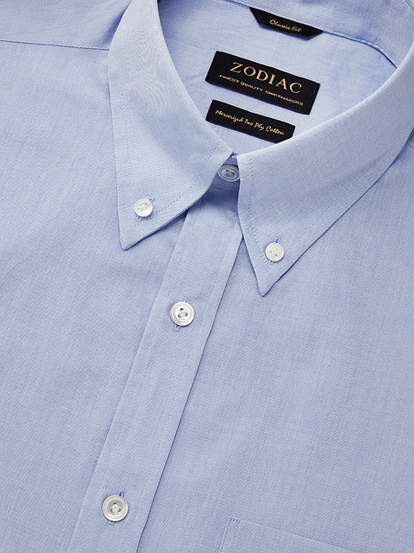 Chambray Sky Solid Full Sleeve Single Cuff Classic Fit Classic Formal Two Ply Mercerized Cotton Shirt