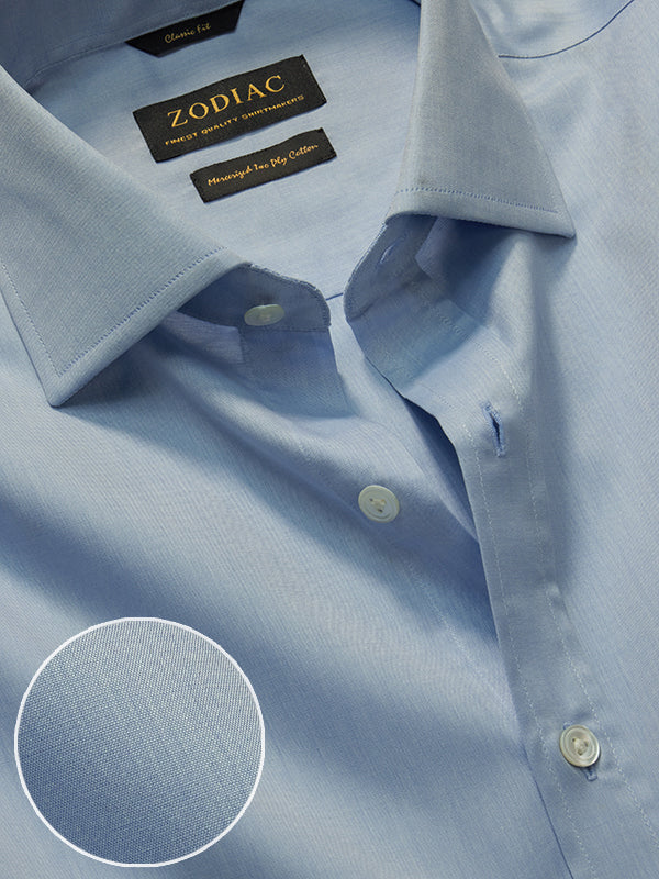 Chambray Sky Solid Full Sleeve Single Cuff Classic Fit Classic Formal Two Ply Mercerized Cotton Shirt