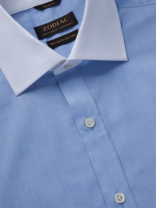 Chambray Sky Solid Full Sleeve Single Cuff Classic Fit Classic Formal Two Ply Mercerized Cotton Shirt