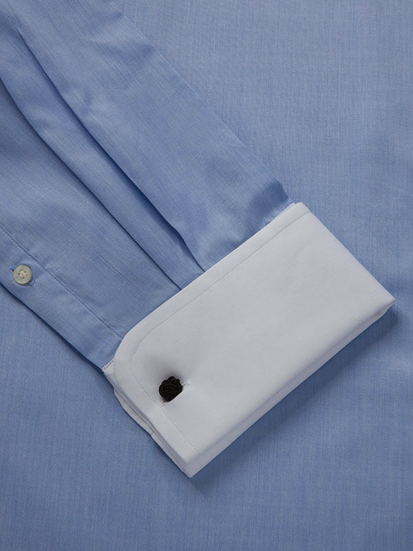 Chambray Sky Solid Full Sleeve Double Cuff Tailored Fit Classic Formal Two Ply Mercerized Cotton Shirt