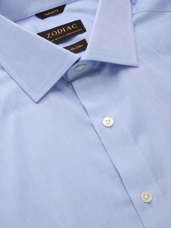Chambray Sky Solid Full Sleeve Single Cuff Tailored Fit Classic Formal Two Ply Mercerized Cotton Shirt