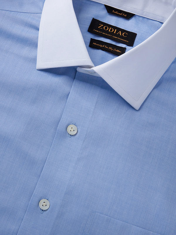 Chambray Sky Solid Full Sleeve Single Cuff Tailored Fit Classic Formal Two Ply Mercerized Cotton Shirt