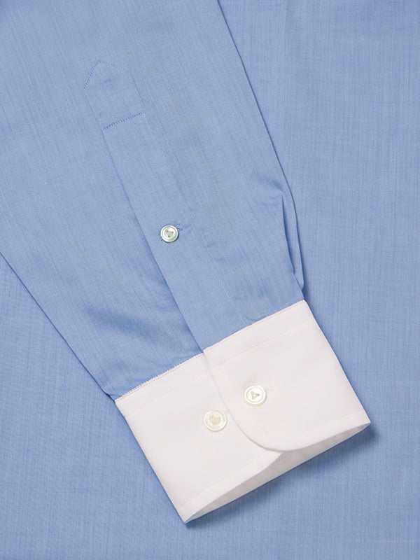 Chambray Sky Solid Full Sleeve Single Cuff Tailored Fit Classic Formal Two Ply Mercerized Cotton Shirt