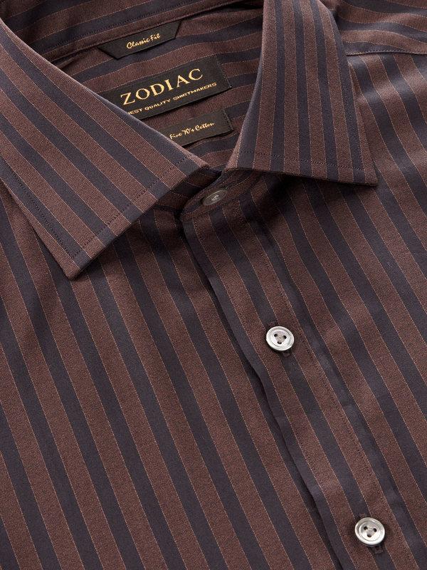 Chianti Chocolate Striped Full Sleeve Single Cuff Classic Fit Dark Semi Formal Cotton Shirt