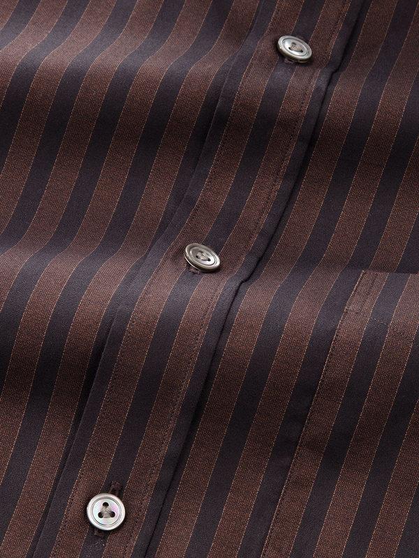 Chianti Chocolate Striped Full Sleeve Single Cuff Classic Fit Dark Semi Formal Cotton Shirt