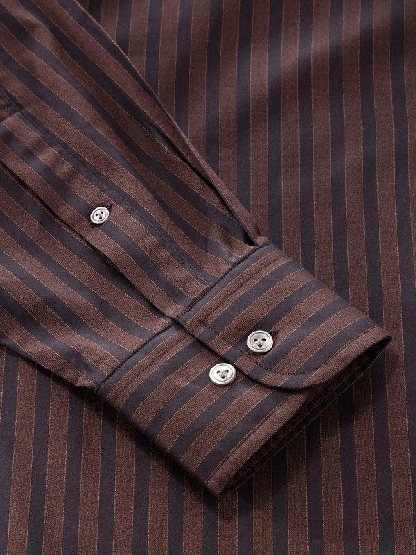 Chianti Chocolate Striped Full Sleeve Single Cuff Classic Fit Dark Semi Formal Cotton Shirt