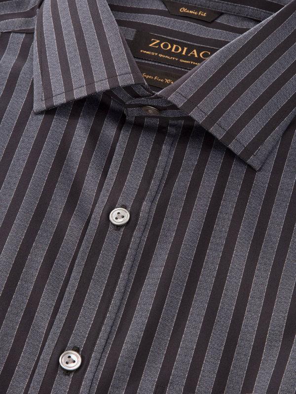 Chianti Dark Grey Striped Full Sleeve Single Cuff Classic Fit Dark Semi Formal Cotton Shirt