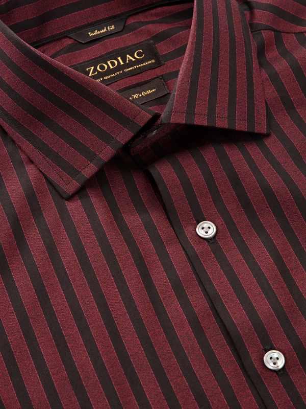 Chianti Red Striped Full Sleeve Single Cuff Tailored Fit Dark Semi Formal Cotton Shirt