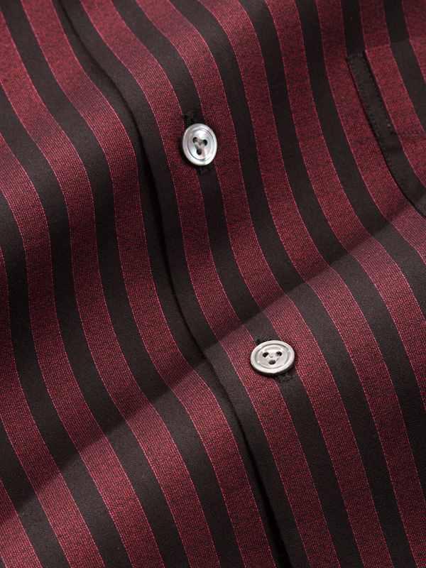 Chianti Red Striped Full Sleeve Single Cuff Tailored Fit Dark Semi Formal Cotton Shirt