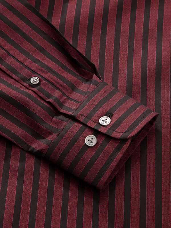 Chianti Red Striped Full Sleeve Single Cuff Tailored Fit Dark Semi Formal Cotton Shirt