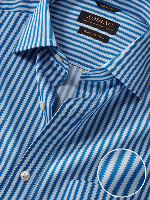 Chianti Blue Striped Full Sleeve Single Cuff Classic Fit Dark Semi Formal Cotton Shirt