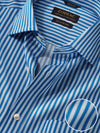 Chianti Blue Striped Full Sleeve Single Cuff Classic Fit Dark Semi Formal Cotton Shirt
