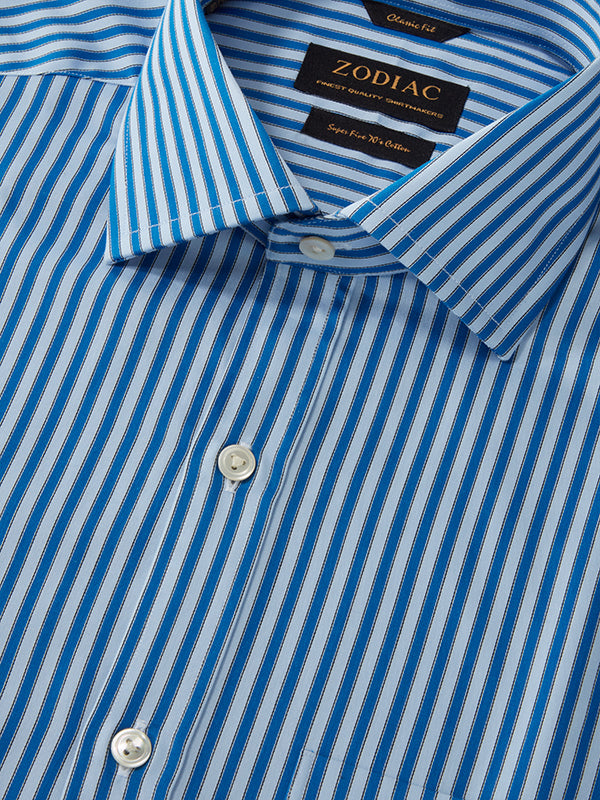 Chianti Blue Striped Full Sleeve Single Cuff Classic Fit Dark Semi Formal Cotton Shirt
