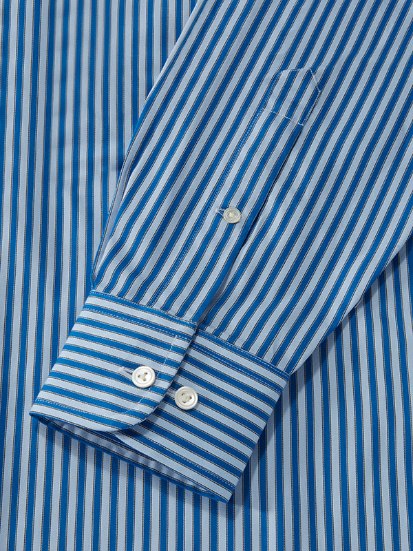 Chianti Blue Striped Full Sleeve Single Cuff Classic Fit Dark Semi Formal Cotton Shirt