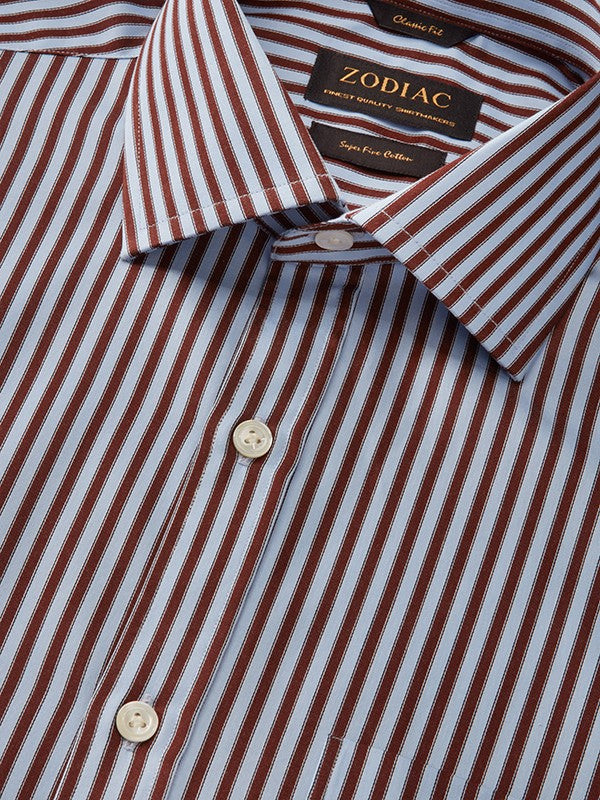 Chianti Brown Striped Full Sleeve Single Cuff Classic Fit Dark Semi Formal Cotton Shirt