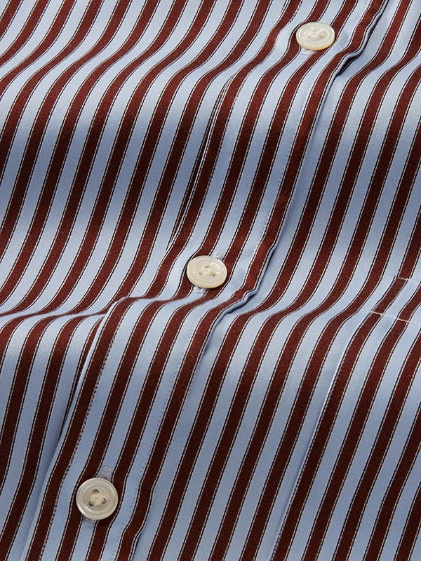 Chianti Brown Striped Full Sleeve Single Cuff Classic Fit Dark Semi Formal Cotton Shirt