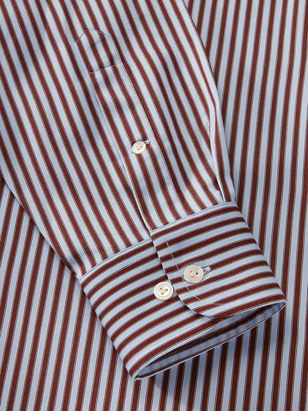 Chianti Brown Striped Full Sleeve Single Cuff Classic Fit Dark Semi Formal Cotton Shirt