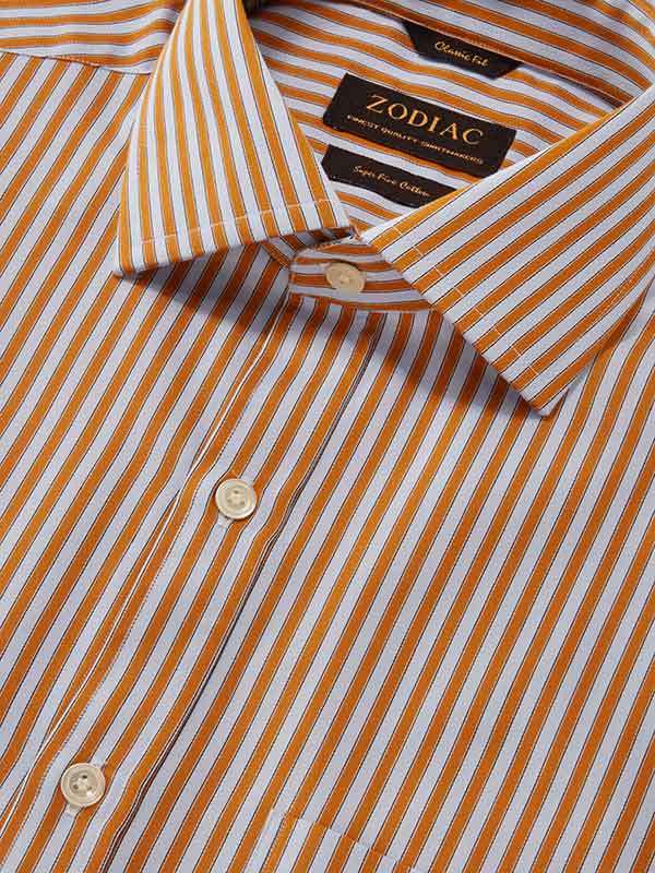 Chianti Ochre Striped Full Sleeve Single Cuff Classic Fit Dark Semi Formal Cotton Shirt