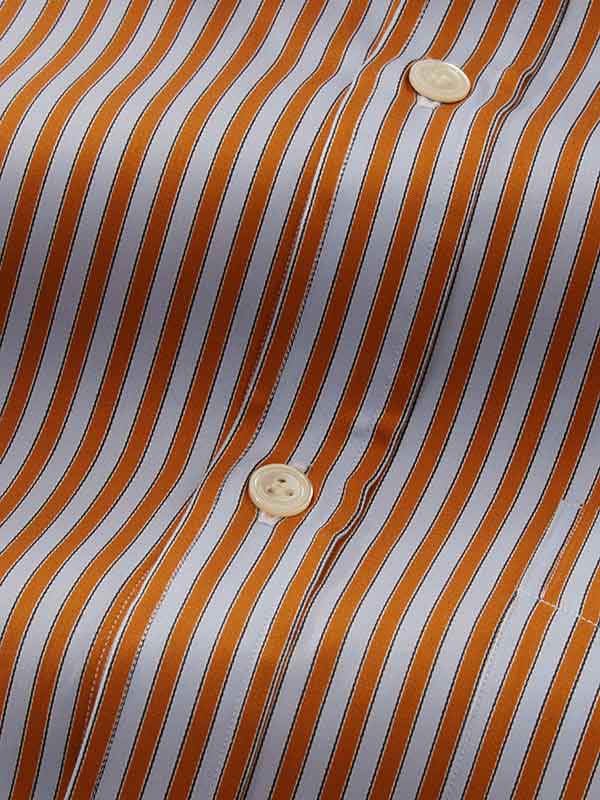 Chianti Ochre Striped Full Sleeve Single Cuff Classic Fit Dark Semi Formal Cotton Shirt