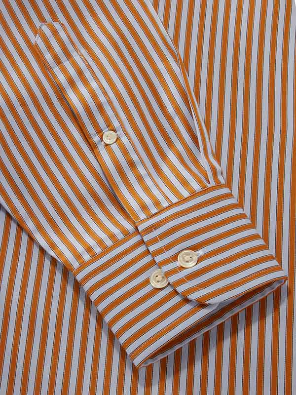 Chianti Ochre Striped Full Sleeve Single Cuff Classic Fit Dark Semi Formal Cotton Shirt