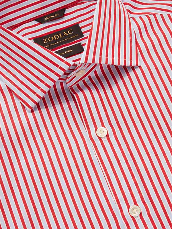 Chianti Red Striped Full Sleeve Single Cuff Classic Fit Dark Semi Formal Cotton Shirt