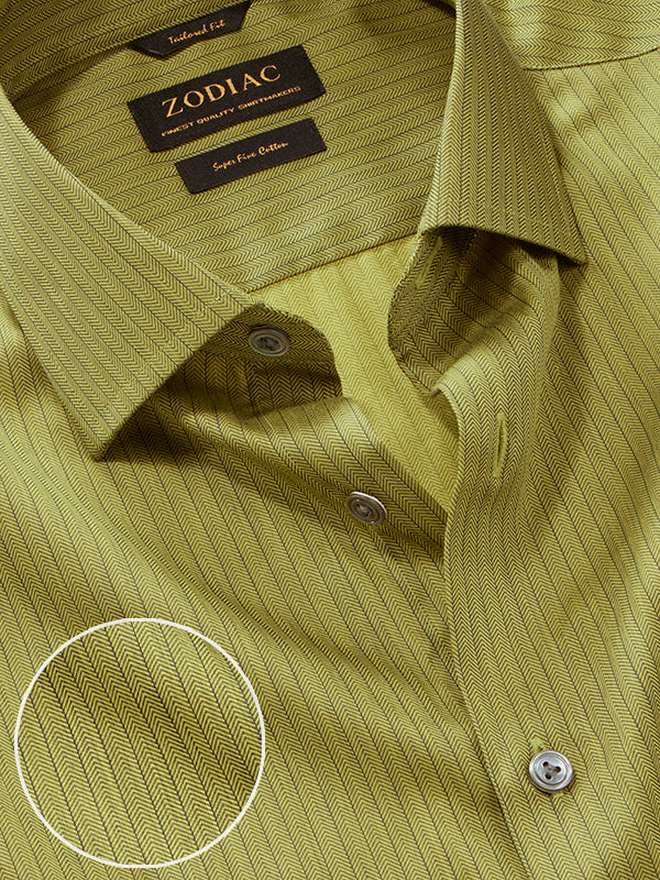 Chianti Green Striped Full Sleeve Single Cuff Tailored Fit Dark Semi Formal Cotton Shirt