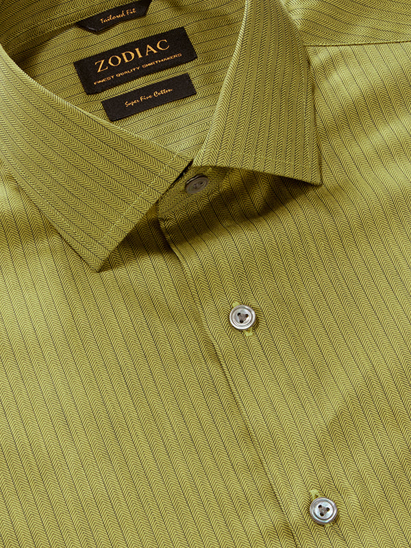 Chianti Green Striped Full Sleeve Single Cuff Tailored Fit Dark Semi Formal Cotton Shirt