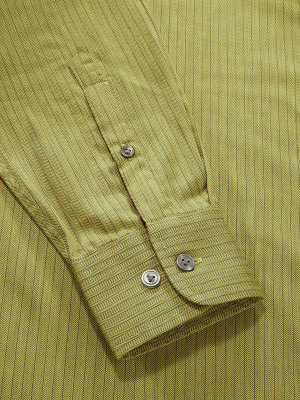 Chianti Green Striped Full Sleeve Single Cuff Tailored Fit Dark Semi Formal Cotton Shirt