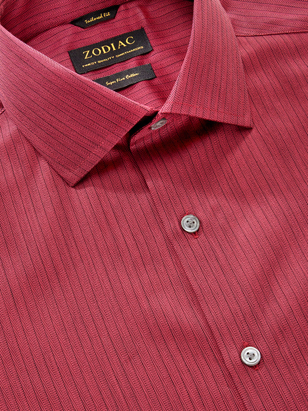 Chianti Maroon Striped Full Sleeve Single Cuff Tailored Fit Dark Semi Formal Cotton Shirt