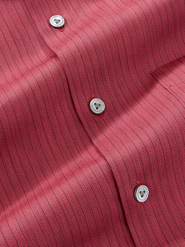 Chianti Maroon Striped Full Sleeve Single Cuff Tailored Fit Dark Semi Formal Cotton Shirt