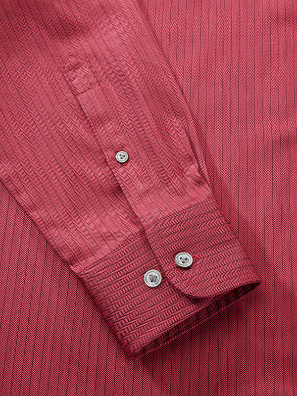 Chianti Maroon Striped Full Sleeve Single Cuff Tailored Fit Dark Semi Formal Cotton Shirt