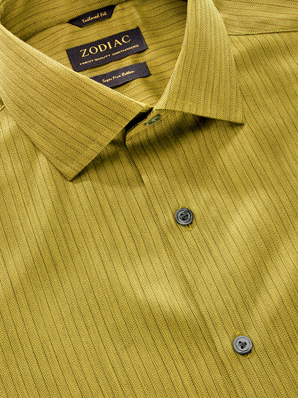 Chianti Ochre Striped Full Sleeve Single Cuff Tailored Fit Dark Semi Formal Cotton Shirt