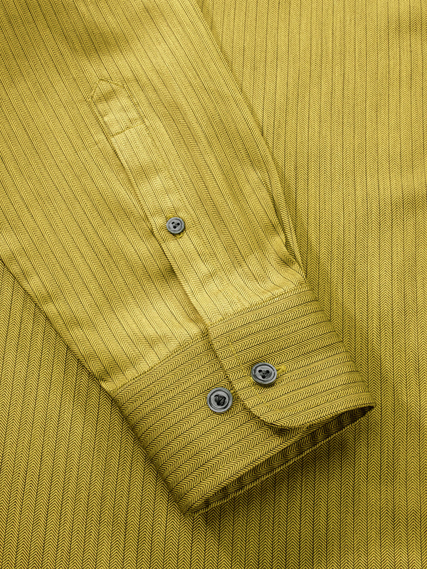Chianti Ochre Striped Full Sleeve Single Cuff Tailored Fit Dark Semi Formal Cotton Shirt