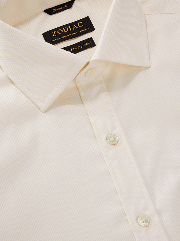 Cione Cream Solid Full Sleeve Single Cuff Classic Fit Classic Formal Two Ply Mercerized Cotton Shirt