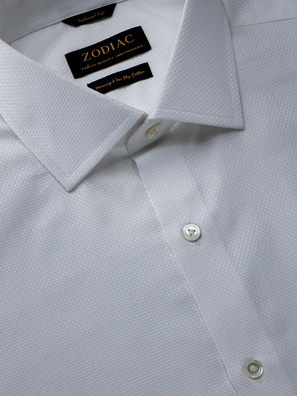 Cione White Solid Full Sleeve Double Cuff Tailored Fit Classic Formal Two Ply Mercerized Cotton Shirt
